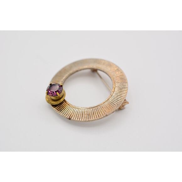 Vintage Round Pin Brooch Prong Purple Rhinestone Crystal Bin1 - Picture 5 of 12